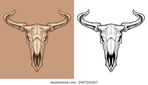 Buffalo skull vector sketch. Vintage vector illustration.