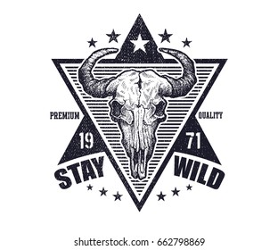 Buffalo skull vector sketch. Vintage vector illustration.