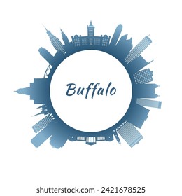 Buffalo skyline with colorful buildings. Circular style. Stock vector illustration.