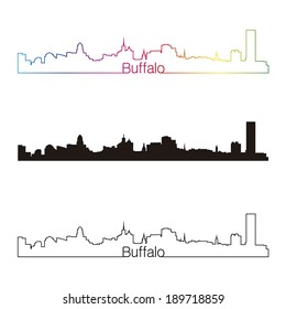 Buffalo skyline linear style with rainbow in editable vector file