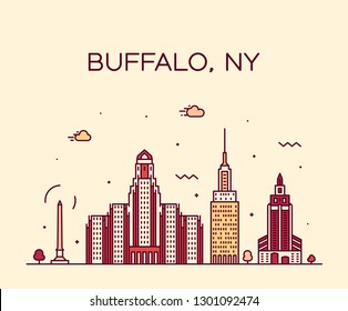 Buffalo skyline, New York, USA. Trendy vector illustration, linear style svg