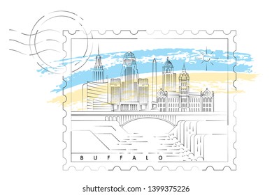 Buffalo skyline stamp vector illustration and typography design 