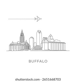 Vetor da linha do horizonte de Buffalo com viagem de avião, e NY.