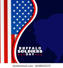 Buffalo Soldiers Day to celebrate on July 28th. American flag with silhouette of a buffalo on dark blue background.