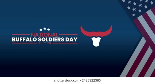 Buffalo Soldiers Day, July 28, suitable for social media post, card greeting, banner, template design, print, suitable for event, website, vector illustration, with buffalo head illustration.