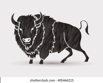 Buffalo standing designed using black grunge brush graphic vector.