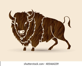 Buffalo standing designed using brown grunge brush graphic vector.