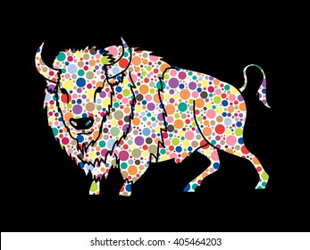 Buffalo standing designed using colorful halftone pattern graphic vector.