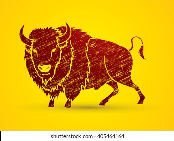 Buffalo standing designed using grunge brush graphic vector.