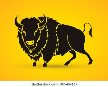 Buffalo standing designed using grunge brush graphic vector.