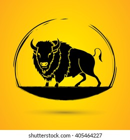 Buffalo standing designed using grunge brush graphic vector.