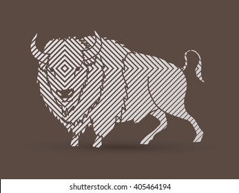 Buffalo standing designed using line square graphic vector.