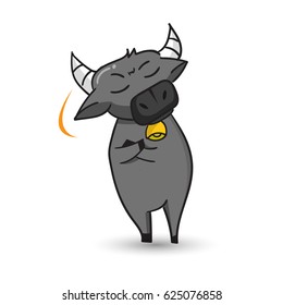 Buffalo standing on two legs cartoon character. Isolated on white background. Vector illustration.