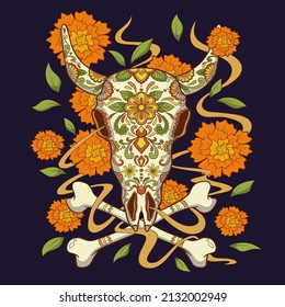 Buffalo Sugar Mexican Skull. Buffalo Skull cool. Vector illustration