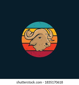 Buffalo and sunset in vintage style logo