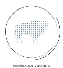 The buffalo symbol filled with dark blue dots. Pointillism style. Vector illustration on white background