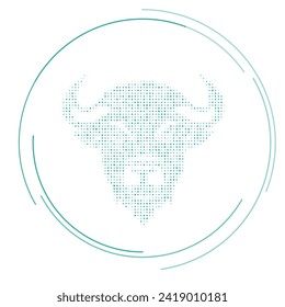 The buffalo symbol filled with teal dots. Pointillism style. Vector illustration on white background