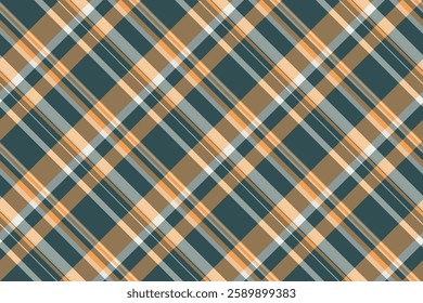 Buffalo tartan check seamless, youth vector background fabric. Shape plaid textile pattern texture in orange and pastel colors palette.