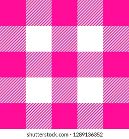 Buffalo tartan plaid. Plastic pink tartan. Scottish pattern in pink and white cage. Scottish cage. Abstract pattern. Checkered background. Seamless fabric texture. Vector illustration