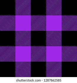 Buffalo tartan plaid. Proton purple tartan. Scottish pattern in purple and black cage. Scottish cage. Abstract pattern. Checkered background. Seamless fabric texture. Vector illustration