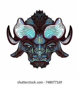 Buffalo vector blue horn icon cartoon tatto logo emblem sticker head art print africa 