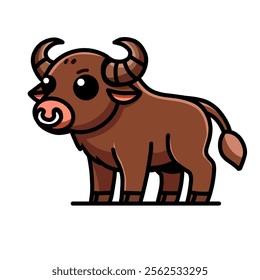 buffalo vector design illustration, buffalo icon, buffalo logo, cute animal, adorable animal, great as a sticker.