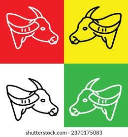 Buffalo Vector Icon, Lineal style icon, from Animal Head icons collection, isolated on Red, Yellow, White and Green Background.