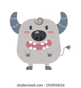 Dibujo de ilustraciones de vector de búfalo aislado en fondo blanco. Dibujo de un vector de búfalo pastel.