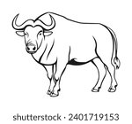 Buffalo vector illustration. Buffalo, drawing, animal, beast, symbol, image, emblem on a white background. Flat style buffalo figure for graphic and web design, logo, tattoo and more.