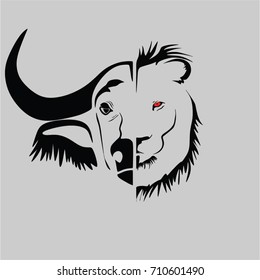 BUFFALO VS LION HEAD VECTOR