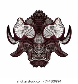 buffalo white vector agressive face horn bull tooth logo cartoon tatto sticker