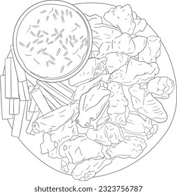 Buffalo Wings American Foods Black and White Vector Line Art