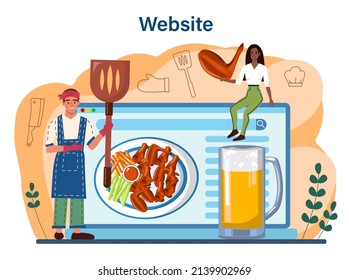 Buffalo wings online service or platform. Chicken wings cooking with butter and pepper. Spicy homemade appetizer with crust. Website. Flat vector illustration