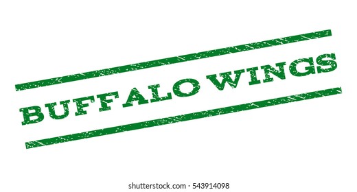 Buffalo Wings watermark stamp. Text tag between parallel lines with grunge design style. Rubber seal stamp with scratched texture. Vector green color ink imprint on a white background.