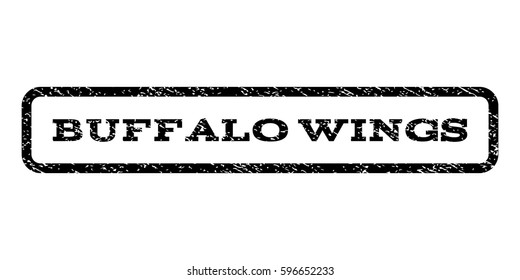 Buffalo Wings watermark stamp. Text tag inside rounded rectangle frame with grunge design style. Rubber seal stamp with dust texture. Vector black ink imprint on a white background.