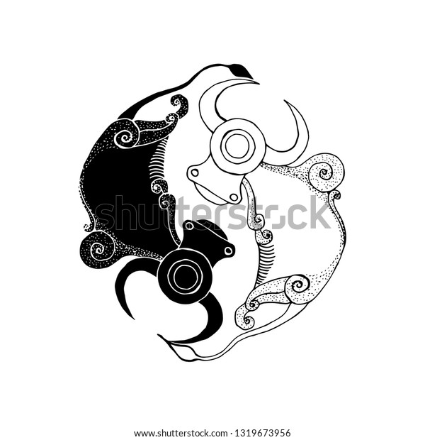 harmonisk formel Indgang Buffalo Yin Yang Illustration Dots Vector Stock Vector (Royalty Free)  1319673956