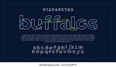 Búfalos Creative Outline Alfabeto monograma de doble línea y Fuentes tecnológicas. Las líneas de la fuente son regulares en mayúsculas y minúsculas. Ilustración vectorial.