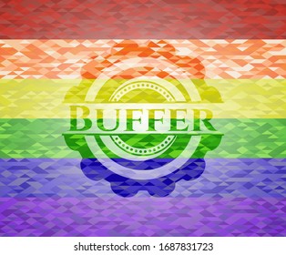 Buffer on mosaic background with the colors of the LGBT flag