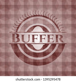 Buffer red seamless badge with geometric pattern background.