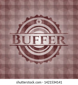 Buffer red seamless emblem or badge with abstract geometric pattern background.