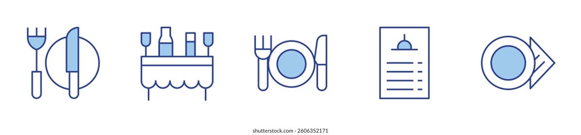 buffet, dinner, plate, menu, restaurant. Restaurant Icon vector illustration. Line Duotone style. Editable stroke.