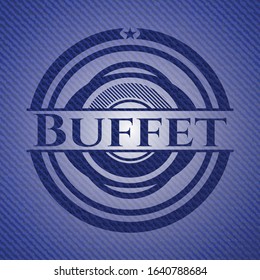 Buffet emblem with jean high quality background. Vector Illustration. Detailed.