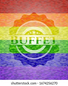 Buffet emblem on mosaic background with the colors of the LGBT flag