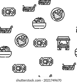 Buffet Food And Drinks Vector Seamless Pattern Thin Line Illustration