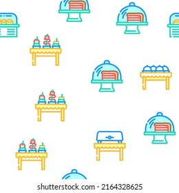 Buffet Food And Drinks Vector Seamless Pattern Color Line Illustration