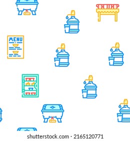 Buffet Food And Drinks Vector Seamless Pattern Color Line Illustration
