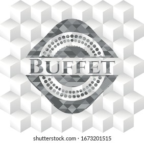 Buffet grey badge with geometric cube white background