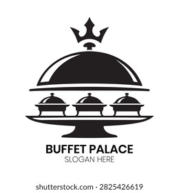 Buffet Palace logo showcases an elegant arrangement of serving cloches topped with a royal crown, symbolizing premium catering, grand dining experiences, hospitality services, luxury restaurants, and upscale banquet events requiring a sophisticated, memorable, and distinguished visual identity.