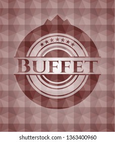 Buffet red seamless emblem or badge with geometric pattern background.