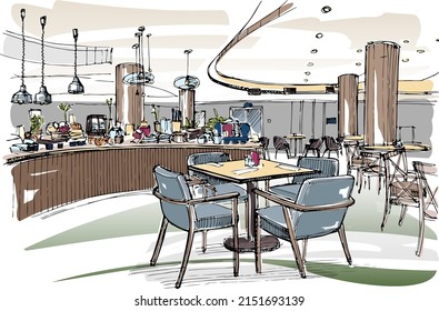 Buffet restaurant interior - hand drawn sketch